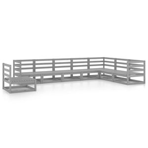 vidaXL Градински лаундж комплект, 8 части, сив, бор масив