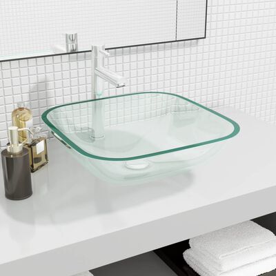 vidaXL Стъклена мивка, 42x42x14 см, прозрачна