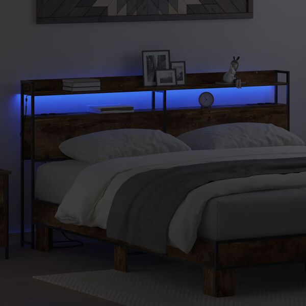 vidaXL Табла за съхранение с рафт Опушен дъб 180 cm Инженерно дърво