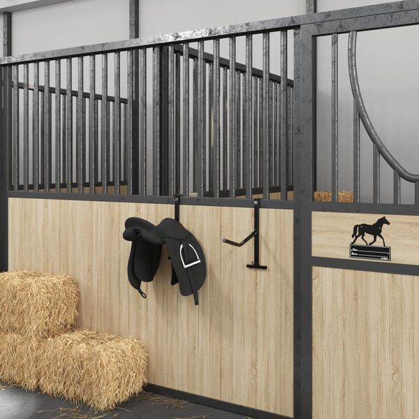 vidaXL Стойка за седло с кука за юзда преносима черна желязо едно рамо