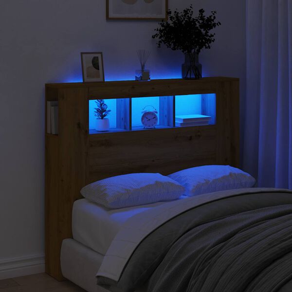 vidaXL LED табла за глава Artisan Инженерна дървесина