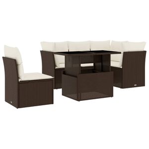 vidaXL Градински комплект с възглавници, 6 части, кафяв, полиратан