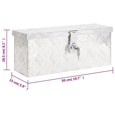 vidaXL Кутия за съхранение, сребриста, 50x15x20,5 см, алуминий