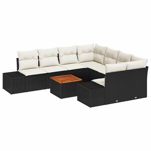 vidaXL Градински Софа Комплект с възглавница 9 pcs Черно полиратан