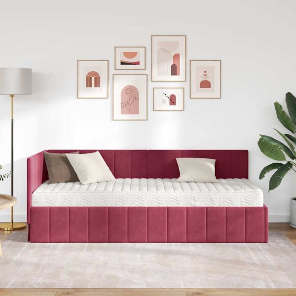 vidaXL Ъглова рамка за легло с матрак с таблото 2 pcs Зелен Кадифе