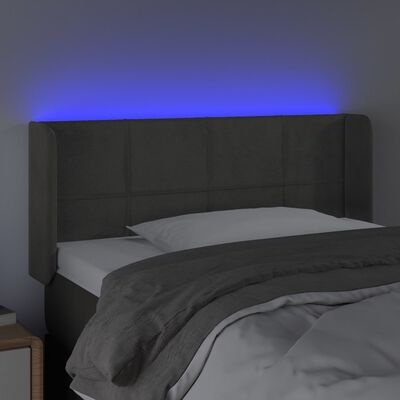 vidaXL LED горна табла за легло, тъмносива, 103x16x78/88 см, кадифе