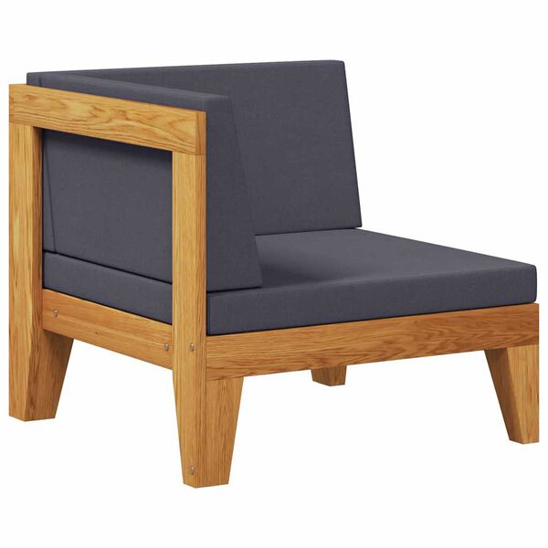 vidaXL Модулен ъглов диван с тъмносиви възглавници, акация масив