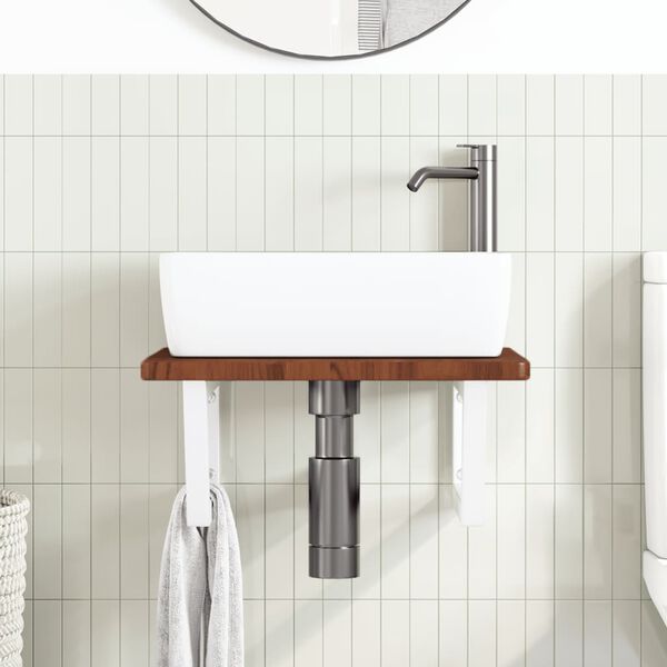 vidaXL Стенен рафт за мивка, стомана и масивно дърво дъб