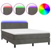 vidaXL Боксспринг легло с матрак и LED, тъмносиво, 140x190 см, кадифе