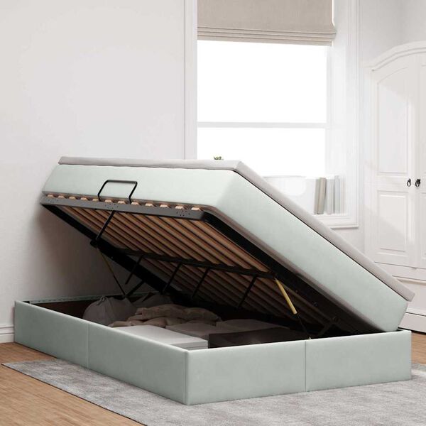 vidaXL Легло с място за съхранение и матрак Светлосиво 120 x 200 cm