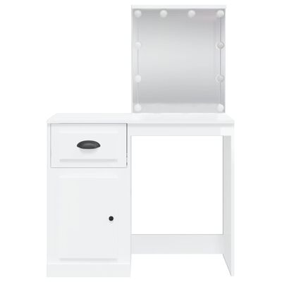 vidaXL Тоалетка с LED лампи, бял гланц, 90x42x132,5 см