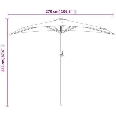 vidaXL Балконски чадър с алуминиев прът бордо 270x144x222 см половин