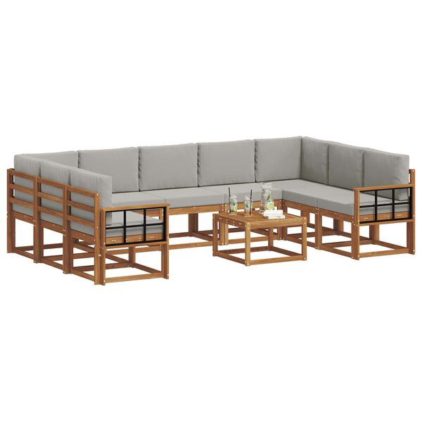 vidaXL Комплект дивани за открито 10 pcs Естествено и светло сиво