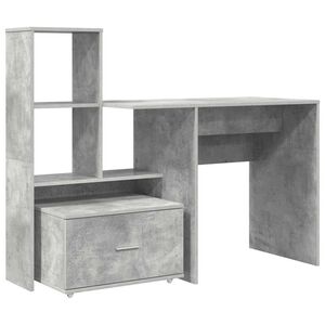 vidaXL Бюро Циментено сиво Инженерна дървесина 131,5 x 50 x 106,5 см