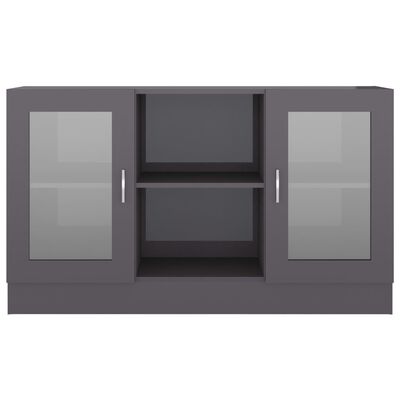 vidaXL Шкаф витрина, сив гланц, 120x30,5x70 см, ПДЧ