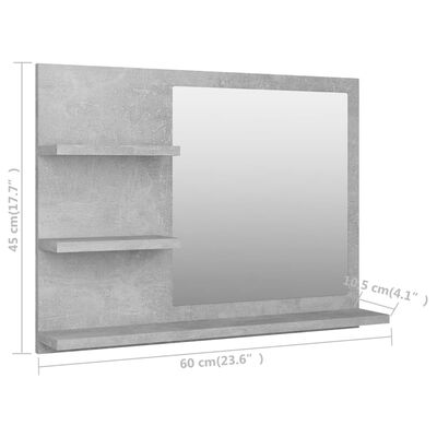 vidaXL Огледало за баня, бетонно сиво, 60x10,5x45 см, ПДЧ