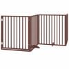 vidaXL Кучешка порта с врата, сгъваема, 4 панела, кафява, 320 см, тополово дърво