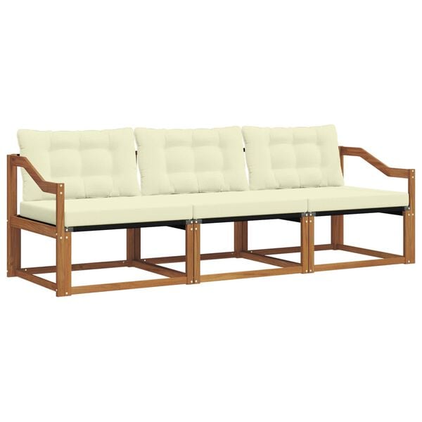 vidaXL Комплект дивани за открито 3 pcs Натурален и Крема
