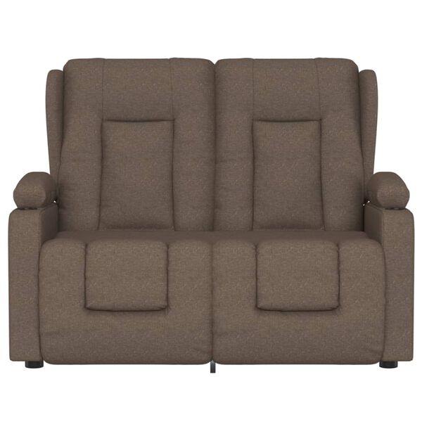 vidaXL 2-местен масажен реклайнер с държачи за чаши, таупе, текстил