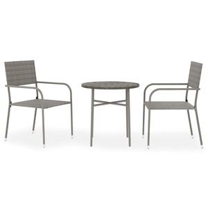 vidaXL Градински трапезен комплект, 3 части, полиратан, сив