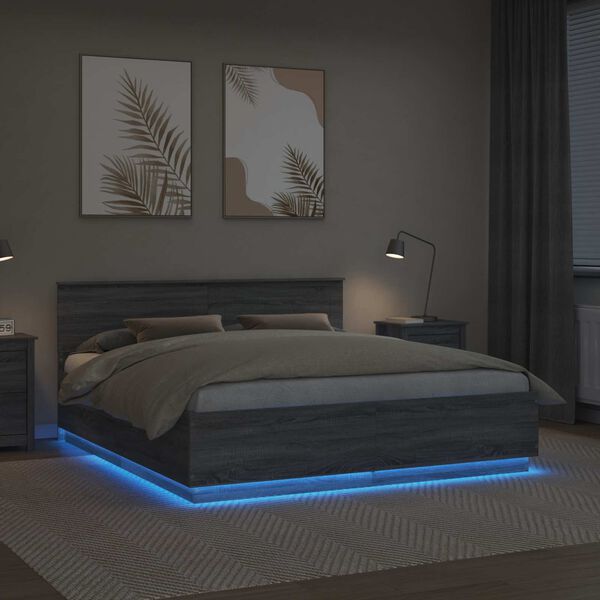 vidaXL Рамка за легло Сив Сонома 200 x 200 cm Инженерно дърво