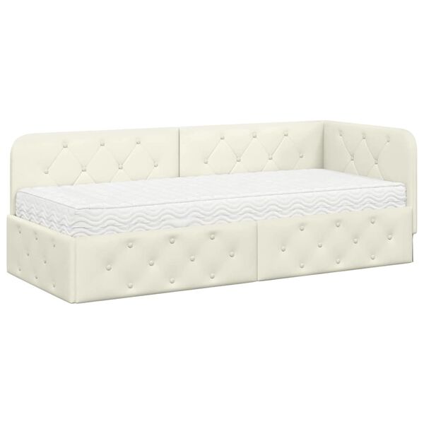 vidaXL Ъглова рамка за легло с матрак Крем 80 x 200 cm Кадифе