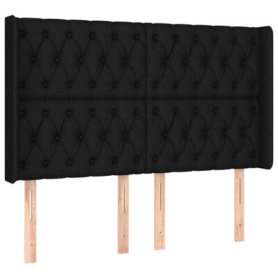 vidaXL LED горна табла за легло, черна, 163x16x118/128 см, плат