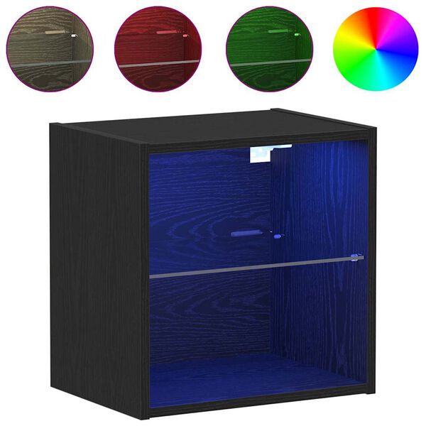 vidaXL Плаващ рафт с LED светлина с рафт Черно 40 x 28,5 x 40 см