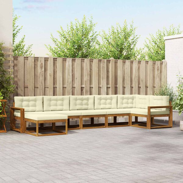 vidaXL Комплект дивани за открито 7 pcs Натурален и Крема
