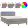 vidaXL Боксспринг легло с матрак и LED, светлосиво, 140x200 см, кадифе