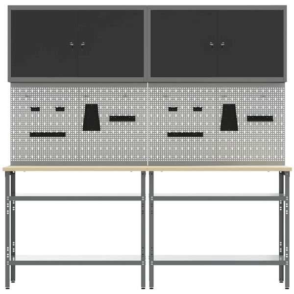 vidaXL Комплект работна маса 8 pcs Сив Прахово боядисана стомана