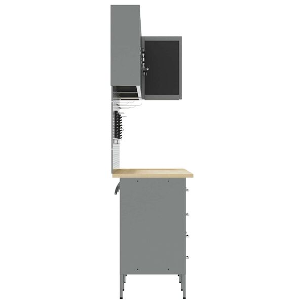 vidaXL Комплект работни шкафове с чекмедже с рафт 12 pcs Черен и Сив