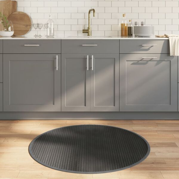 vidaXL Килим, кръгъл, сив, 100 см, бамбук