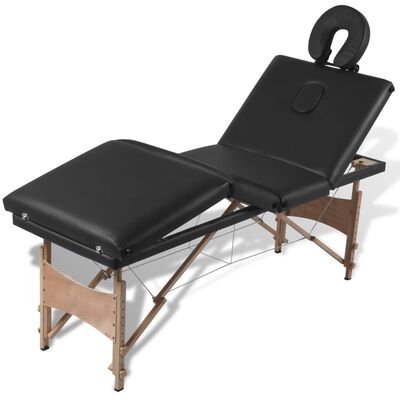 vidaXL Черна сгъваема масажна кушетка 4 зони с дървена рамка