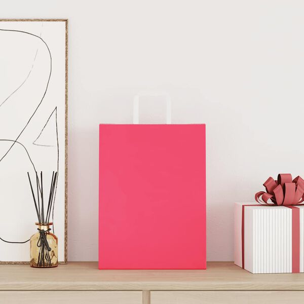 vidaXL Хартиени торбички 250 бр с дръжки розови 26x12x35 см