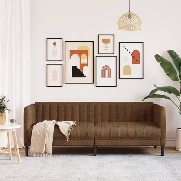 vidaXL Диван, 3-местен, кафяв, изкуствена велурена кожа