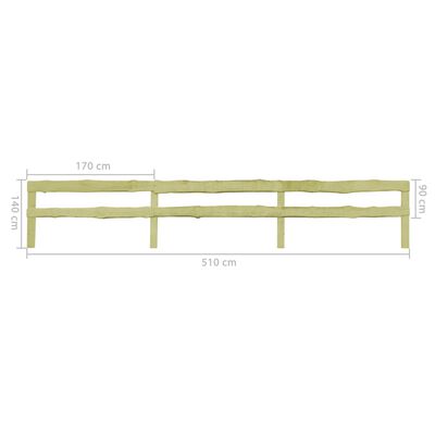 vidaXL 2-редова градинска ограда, импрегниран бор, 90x510 см