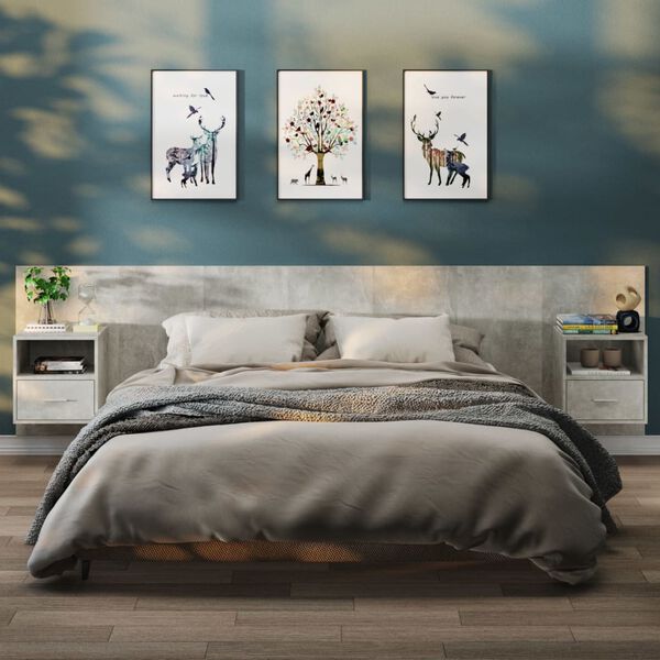 vidaXL Нощни шкафчета за стенен монтаж, 2 бр, бетонно сиви