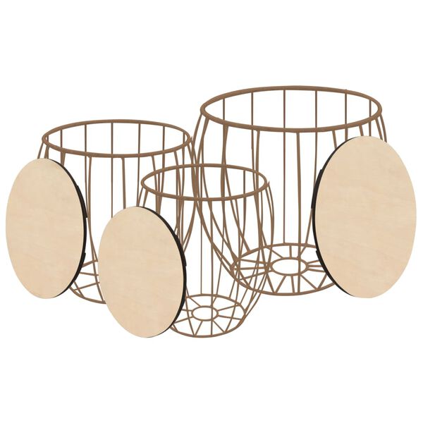 vidaXL Маси за кафе, 3 бр, шперплат топола, желязо