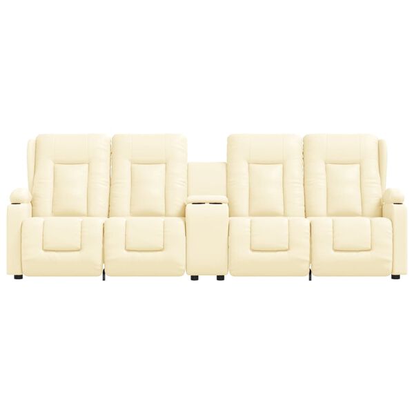 vidaXL 4-местен масажен реклайнер с държачи за чаши, кремаво, еко кожа