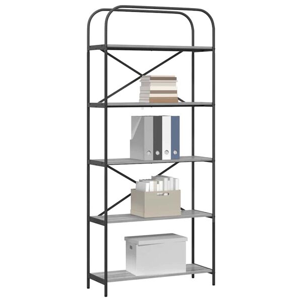 vidaXL Рафт за книги Сив Сонома 80 x 30 x 183 см Инженерно дърво