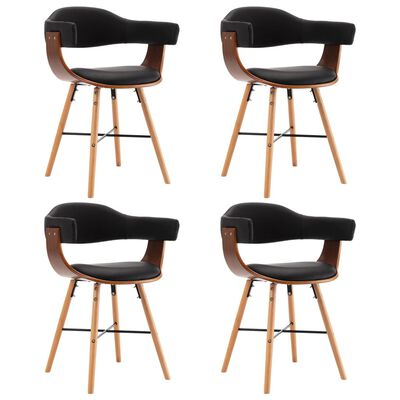 vidaXL Трапезни столове, 4 бр, черни, изкуствена кожа и извито дърво