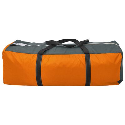 vidaXL Палатка за къмпинг за 9 души, текстил, сиво и оранжево