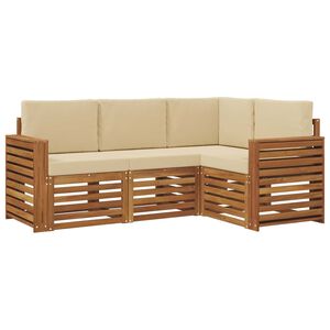 vidaXL Комплекти дивани 4 pcs Натурален и Бежов Солидно акациево дърво