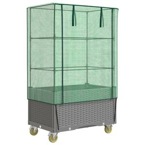 vidaXL Повдигнато легло с капак и колела, ратанова визия, 80x50x182 см