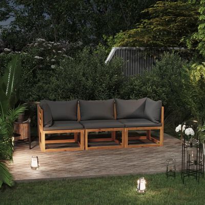 vidaXL 3-местен градински диван с възглавница, акация масив