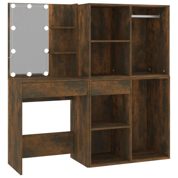 vidaXL LED тоалетка с шкафове, опушен дъб, инженерно дърво