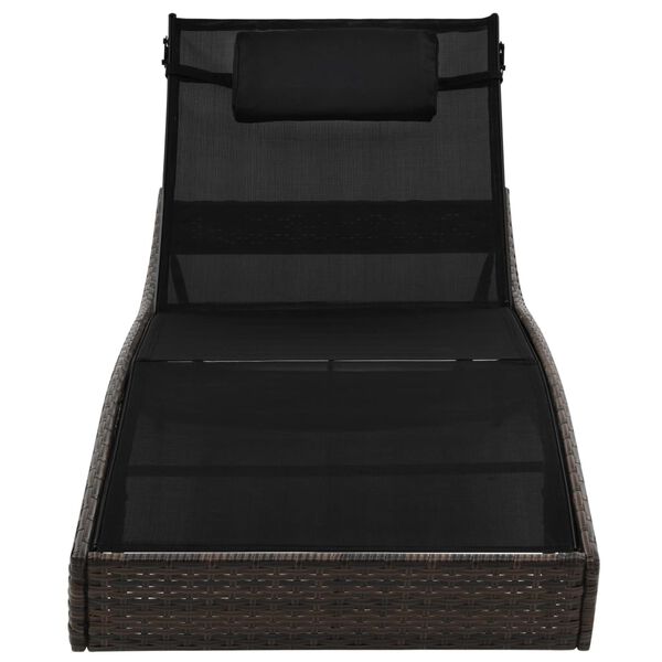 vidaXL Шезлонг с възглавница, кафяв полиратан