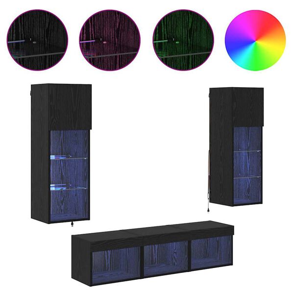 vidaXL Стойки за телевизор 5 pcs Черния дъб Инженерно дърво