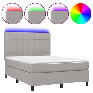 vidaXL Боксспринг легло с матрак и LED, светлосиво, 140x200 см, плат